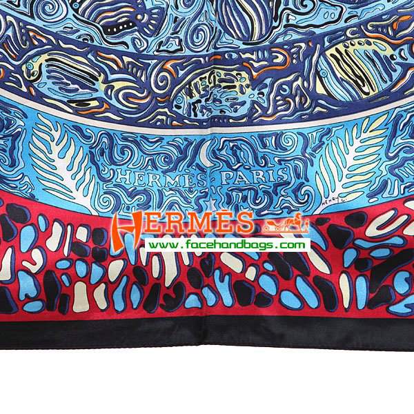 Hermes 100% Silk Square Scarf Royal Blue HESISS 90 x 90 - Click Image to Close